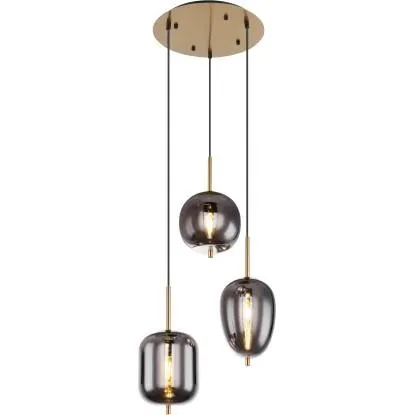 Lampada a sospensione Blacky I 3 luci ottone opaco/fumè Ø 46 cm
