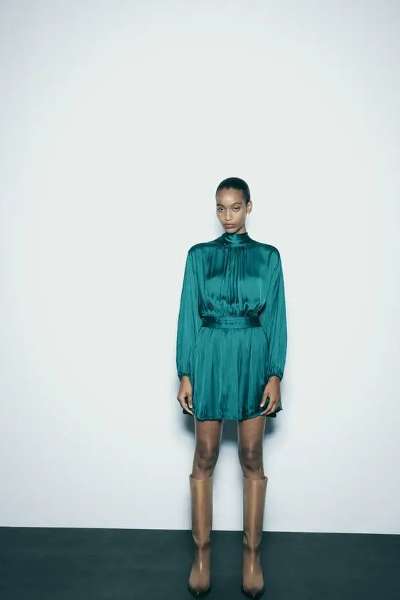 VESTITO MINI SATINATO EFFETTO STROPICCIATO