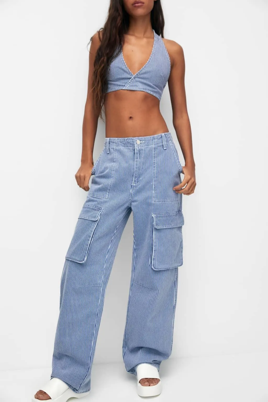 Pantaloni cargo a righe