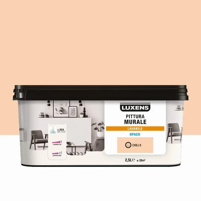 Pittura per interni per parete e soffitto lavabile, LUXENS Opaca arancio chili 6 opaco, 2.5 L