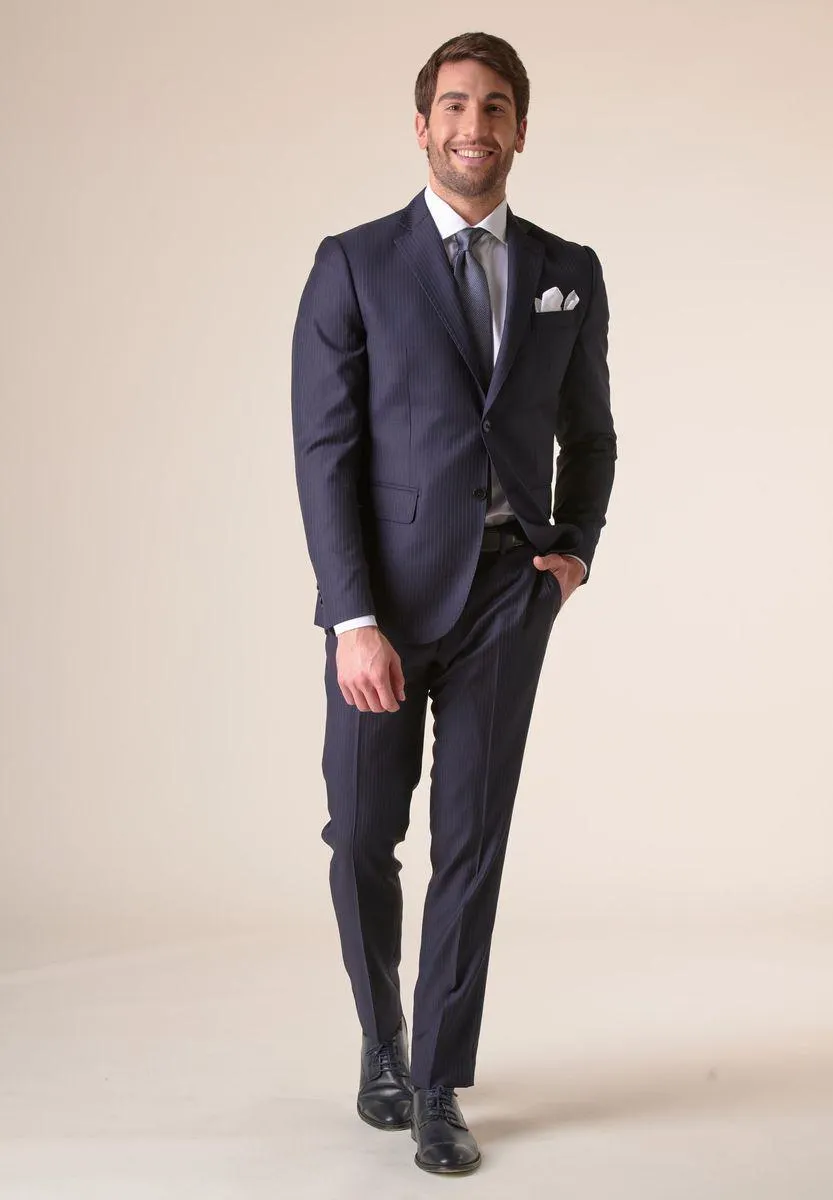 Abito blu gessato lana Cerruti custom fit