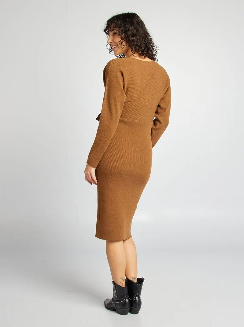 Vestito incrociato per l'allattamento - MARRONE