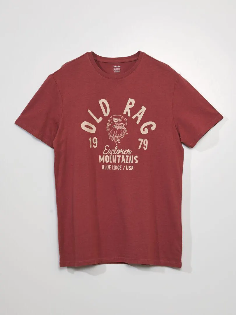 T-shirt a maniche corte con stampa - MARRONE