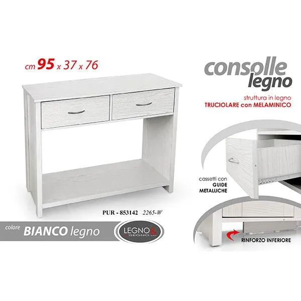 Consolle Bianco/Mel. 95x37x76cm Con 2 Cassetti