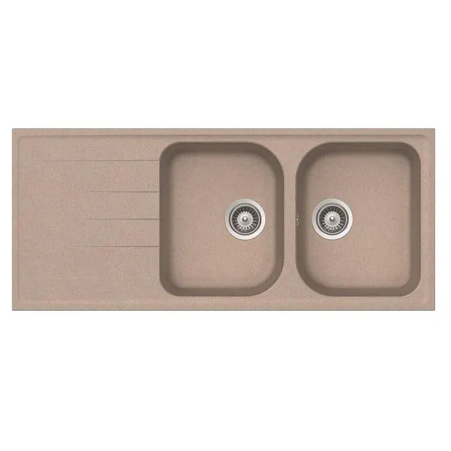 Lavello integrato 2 vasche con gocciolatoio laterale destro o sinistro DELINIA Elba L 116 x L 50 cm sabbia