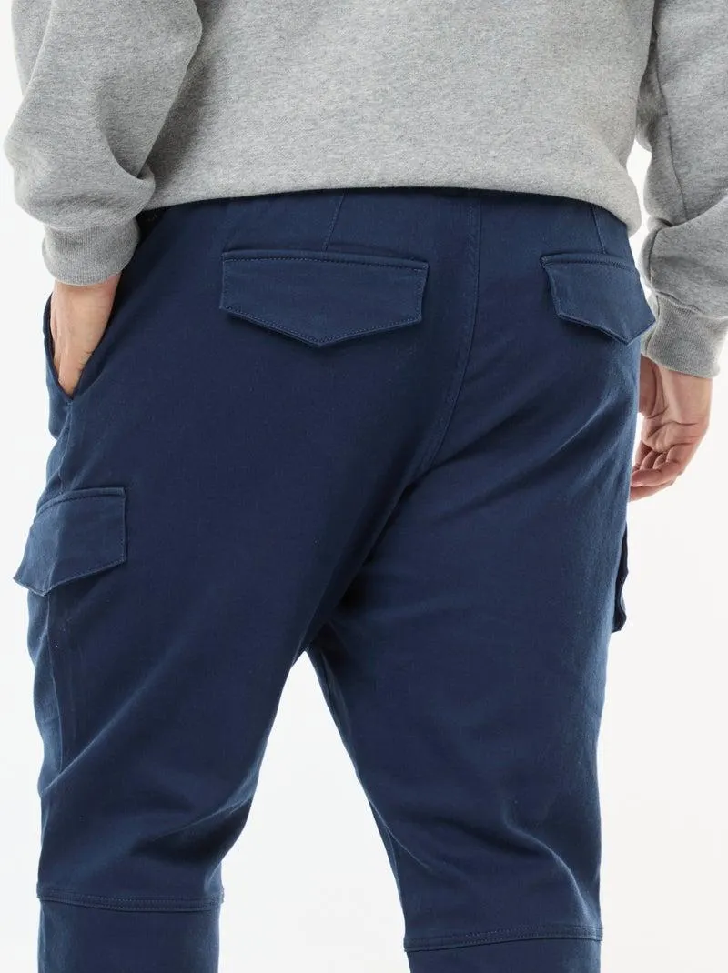 Pantaloni multitasche tinta unita con cintura elasticizzata - Blu