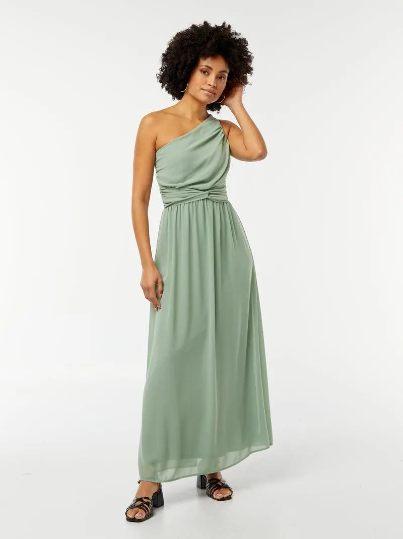 Vestito lungo asimmetrico con effetto drappeggiato sul davanti - VERDE