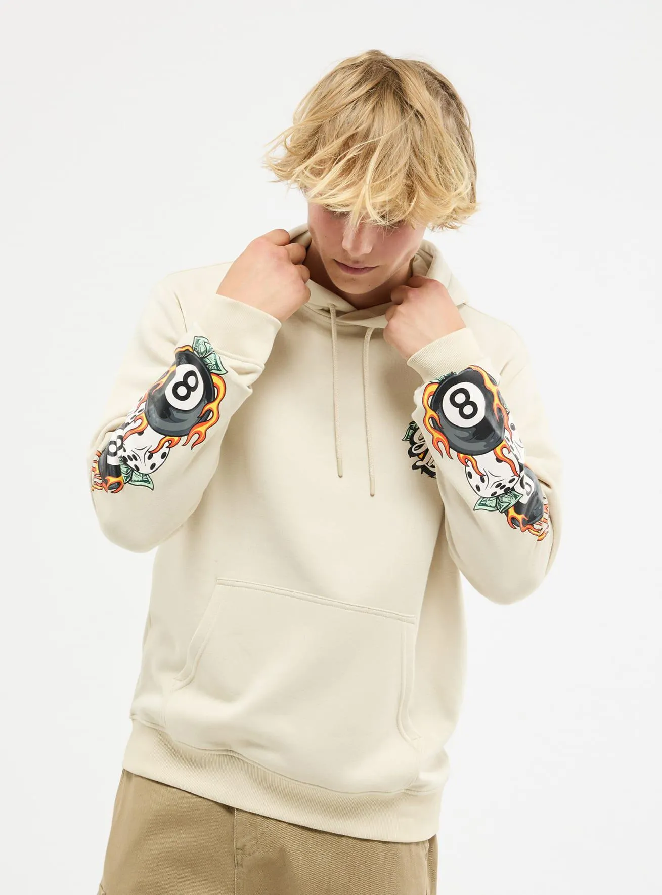 Felpa con cappuccio stampa "Good Luck" Crema