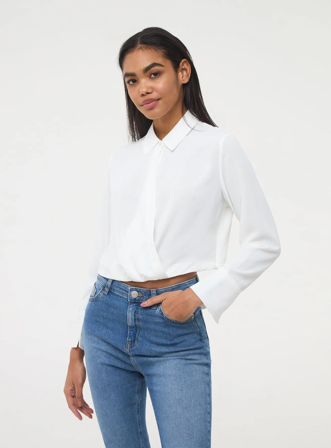 Blusa incrociata tinta unita Bianco lana