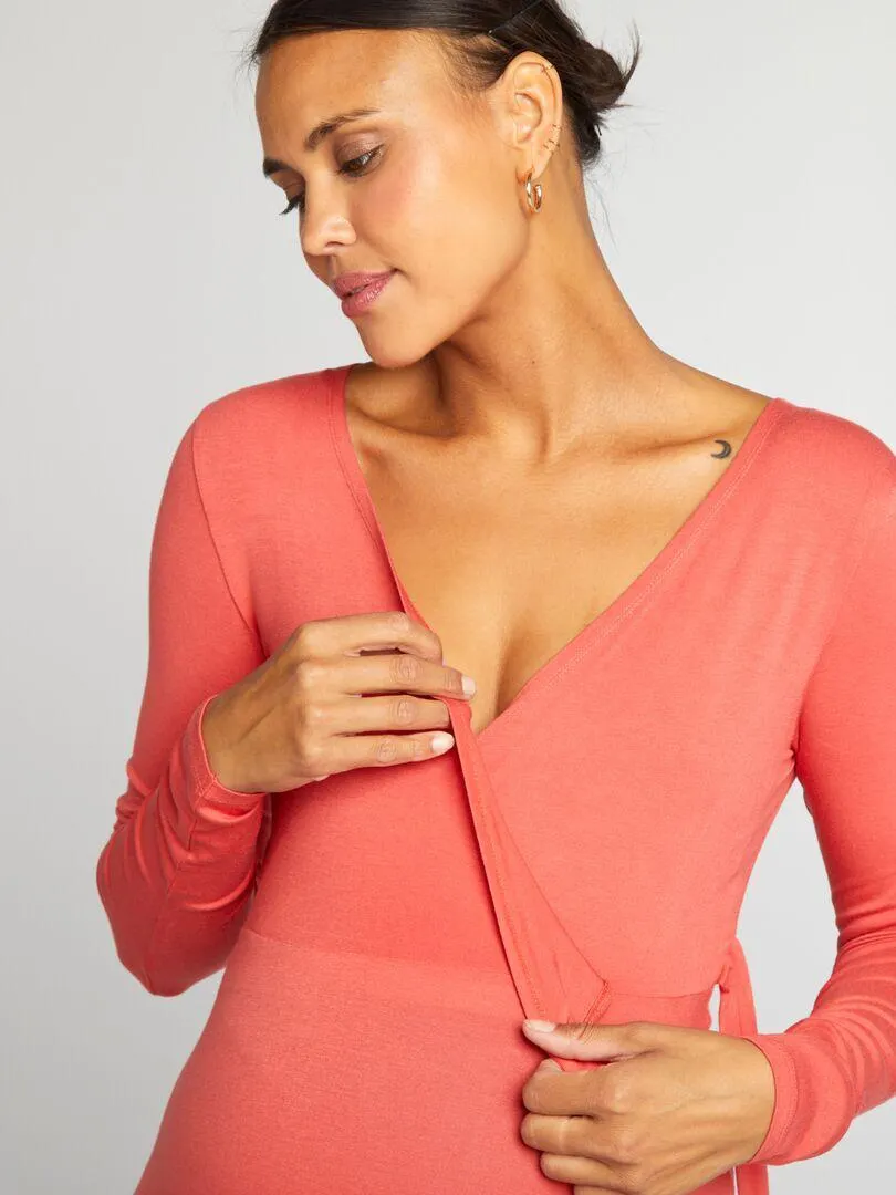 T-shirt scollo incrociato - ROSSO