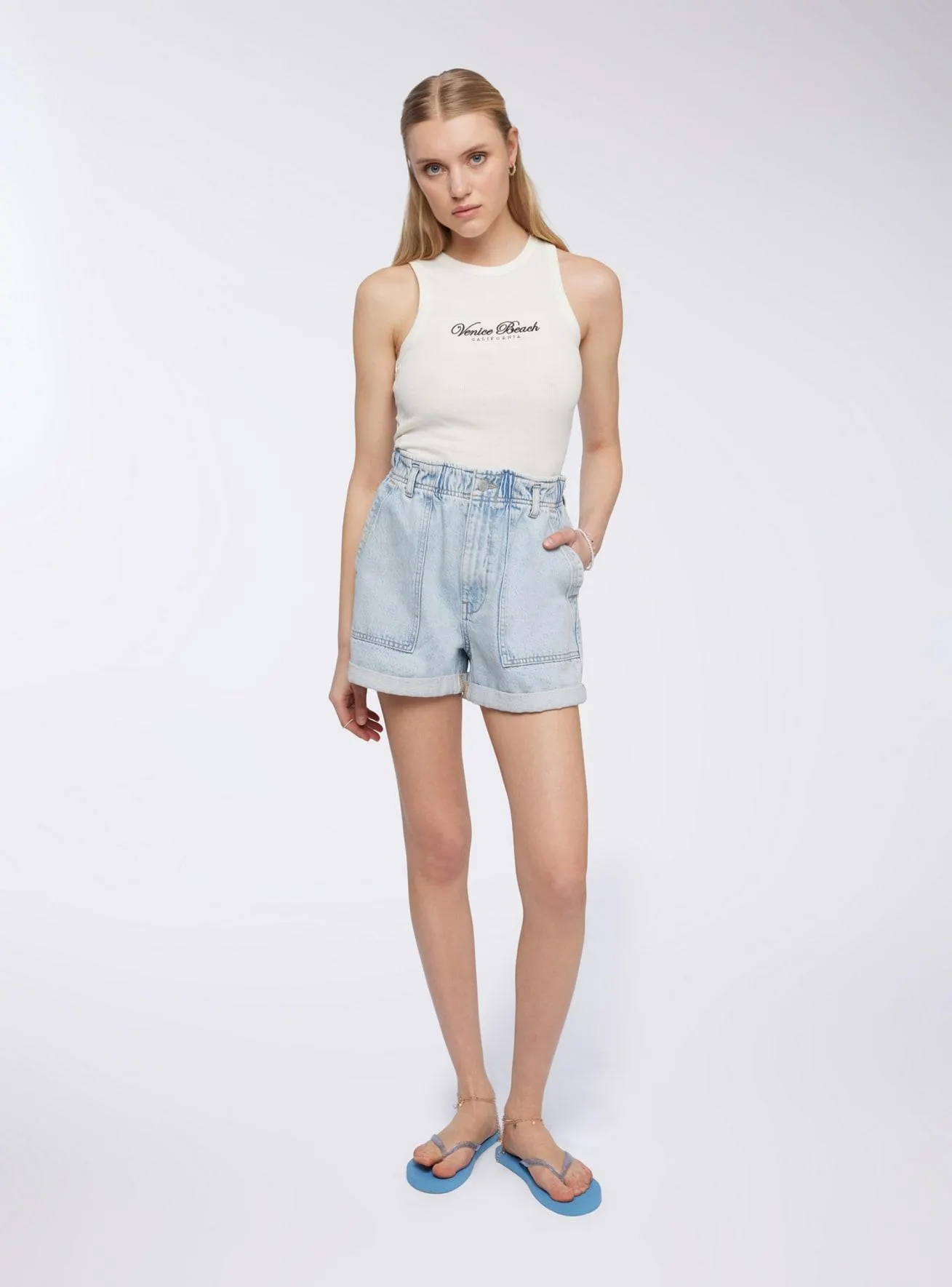 Shorts in jeans paperpag acid wash Blu denim chiaro