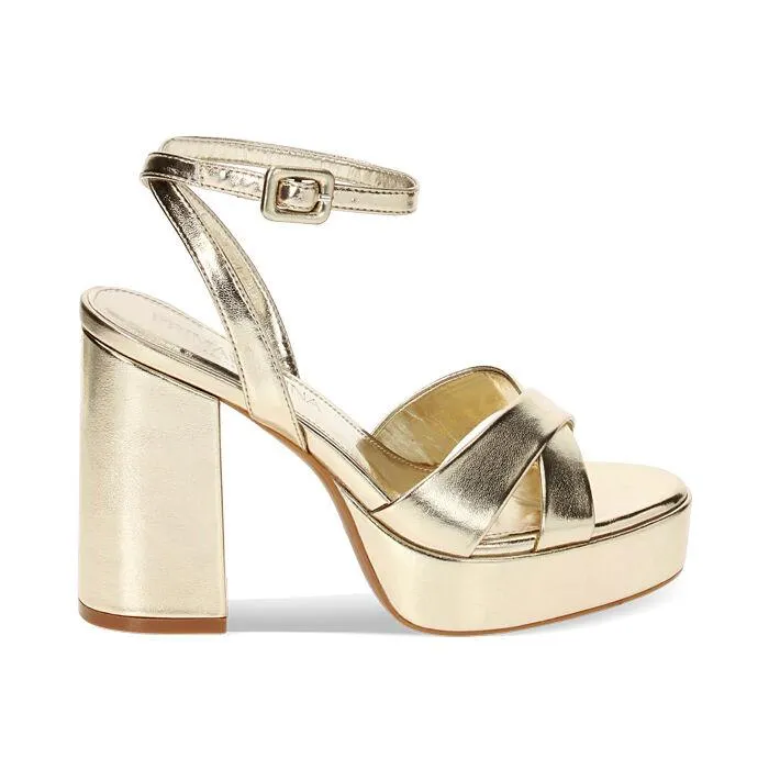 Sandali oro in laminato, tacco 10,8 cm