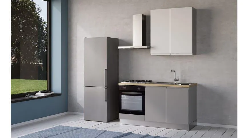 Iris cucina 150 cm colore grigio chiaro e bianco opaco con forno