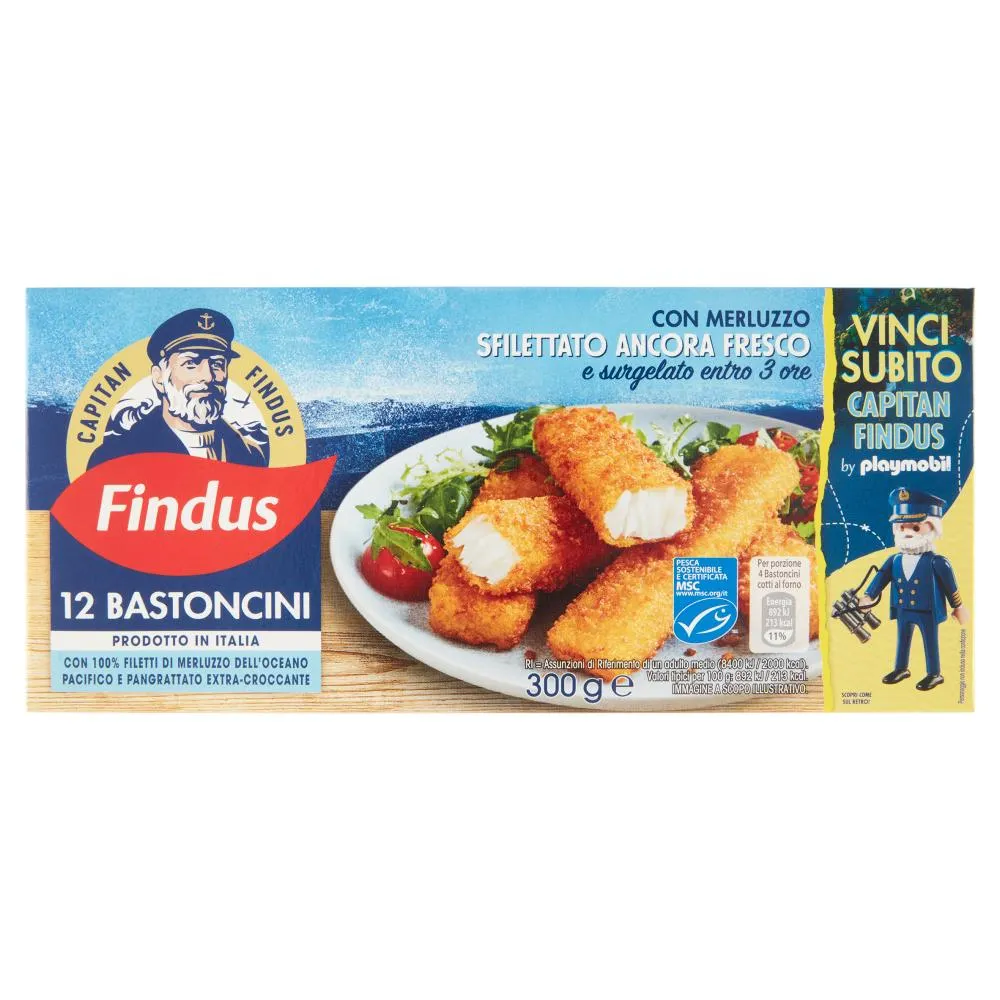 Capitan Findus 12 Bastoncini con 100% Filetti di Merluzzo 300 g