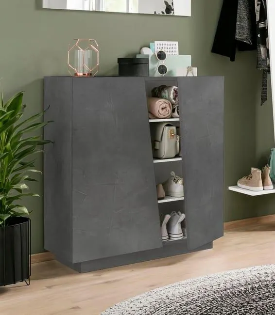 Scarpiera 2 ante L 80.4 x H 86 x P 38 cm 16 paia, grigio