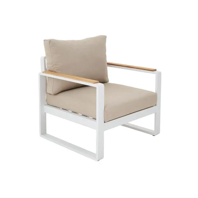 Poltrona da giardino con cuscino bianco e braccioli Persea NATERIAL, struttura in alluminio seduta in alluminio bianco, L 77 x H 68.4 x P 80 cm