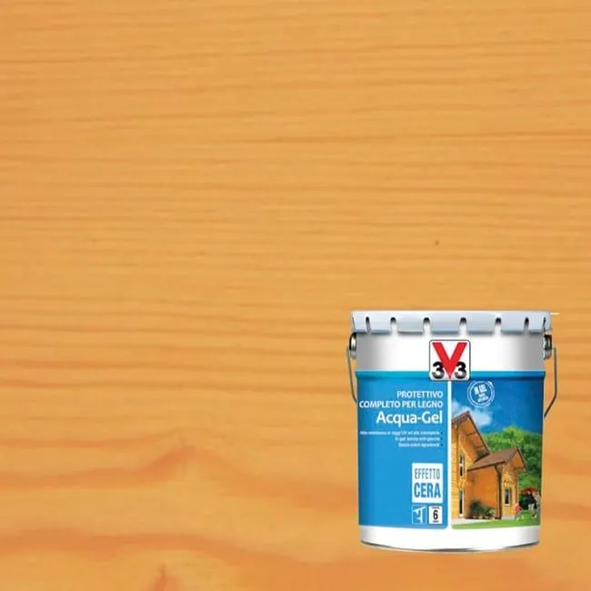 Impregnante per legno da esterno a base acqua V33 Acqua-Gel noce chiaro satinato 10 lt, 6 anni di protezione.