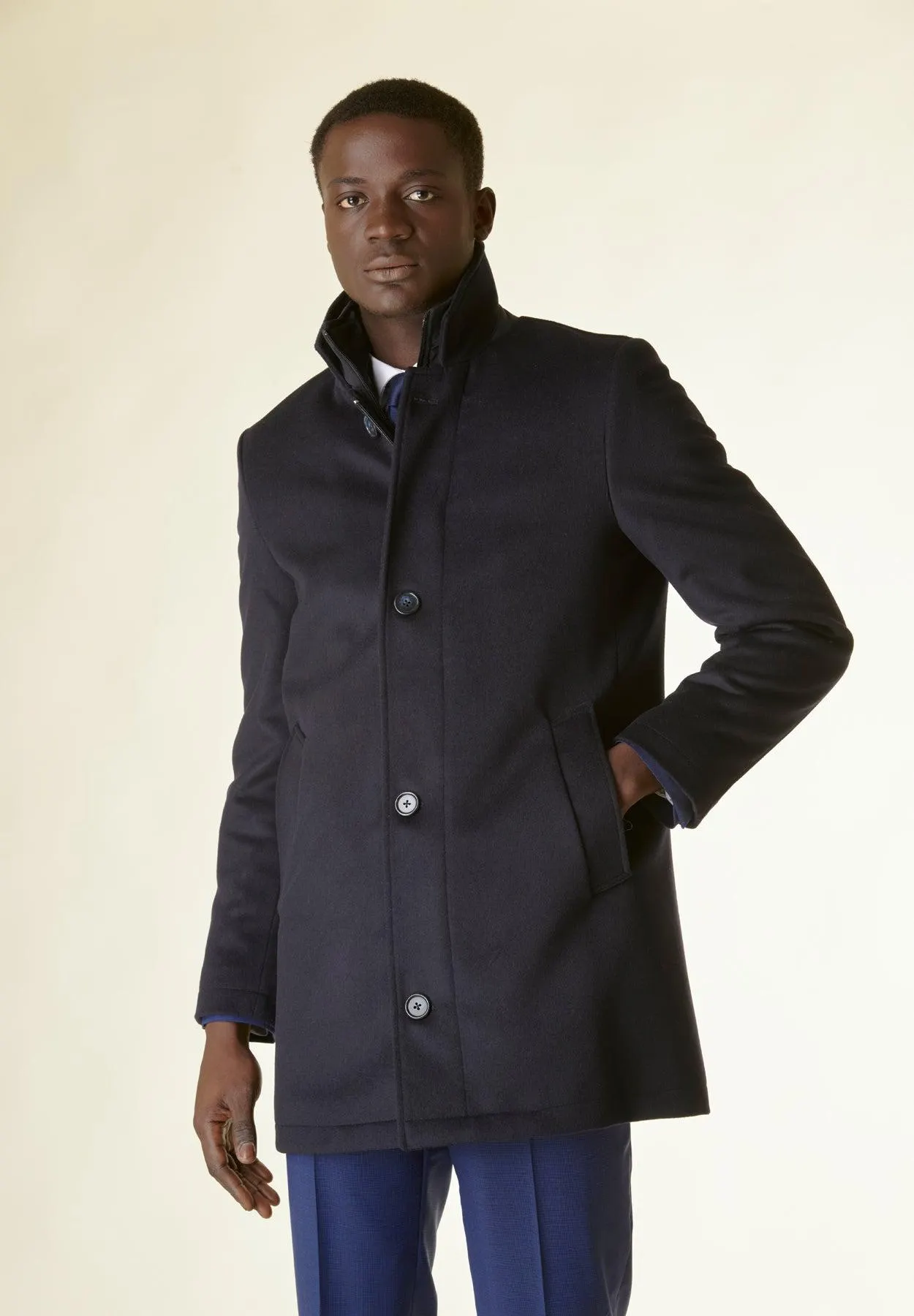 Cappotto blu coreano imbottito pettorina staccabile