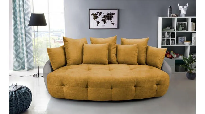 Macaron divano megasofà in tessuto ghiaccio e senape