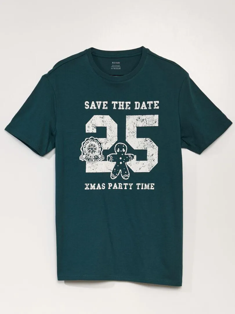T-shirt a maniche corte con stampa 'Noël' - VERDE