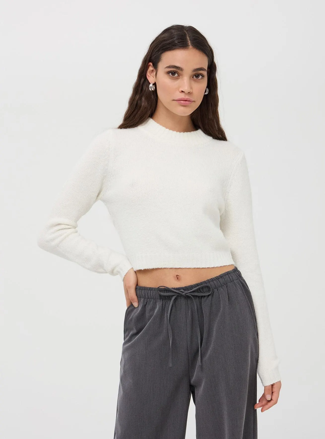 Maglia crop a lupetto Bianco lana