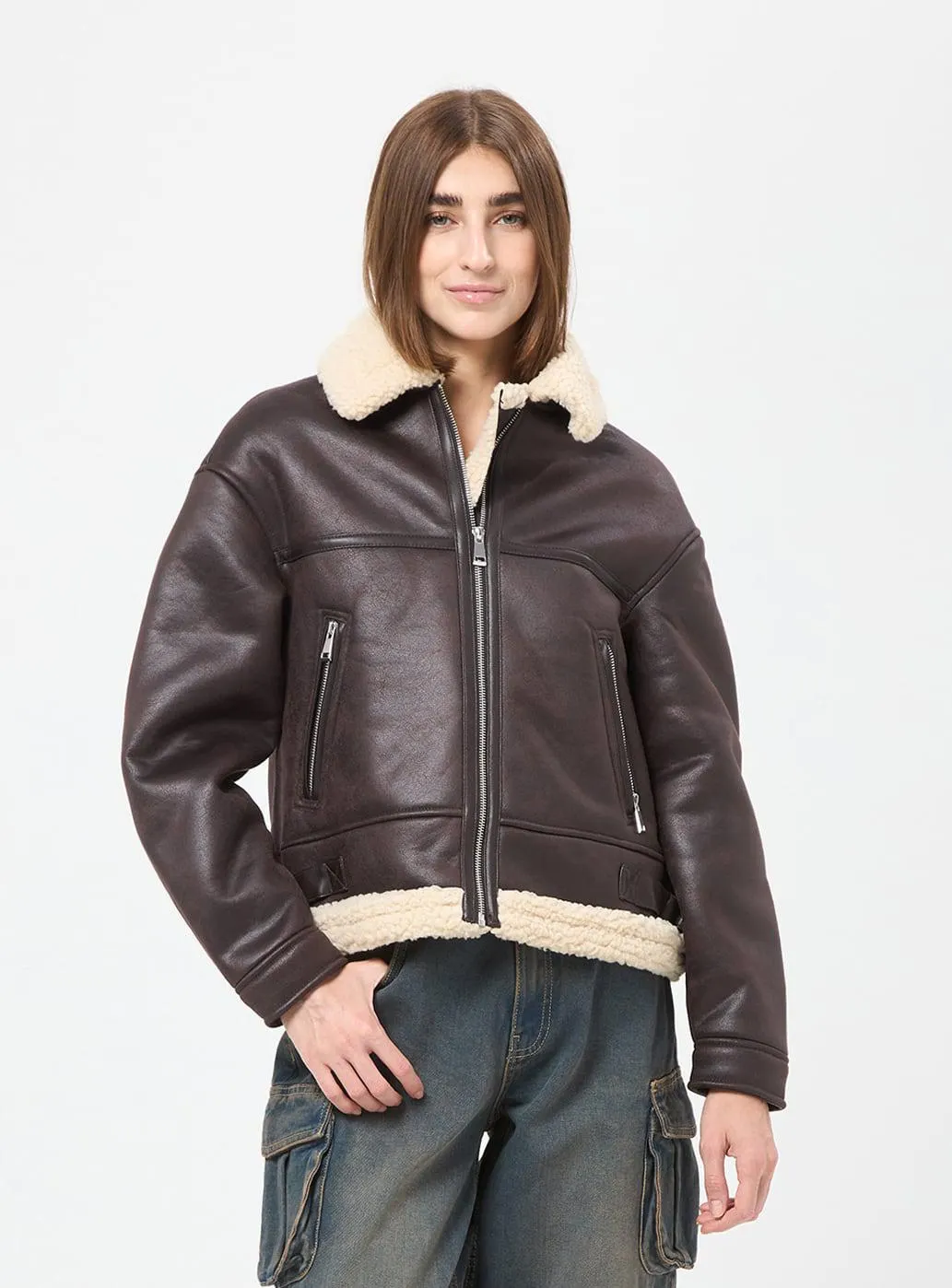 Montone effetto pelle Marrone scuro