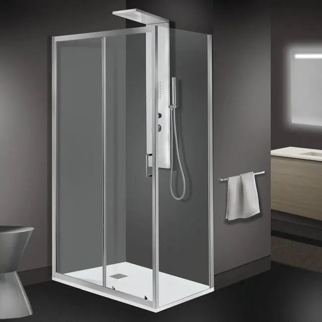 Porta doccia scorrevole Zesk L 120 x H 190 x P 0.6 cm in vetro vetro senza finitura / trasparente profilo cromo