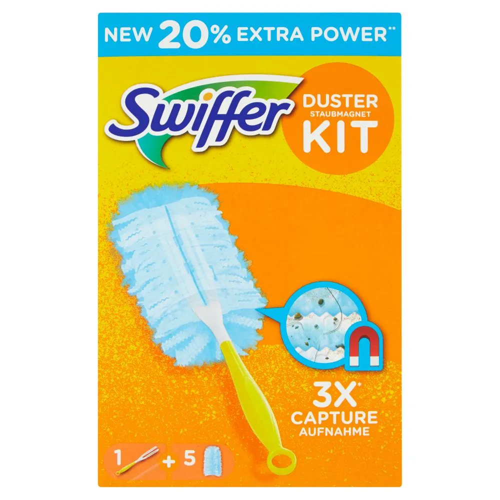 Swiffer Duster Starter Kit Catturapolvere (1 Manico + 5 Piumini per spolverare)