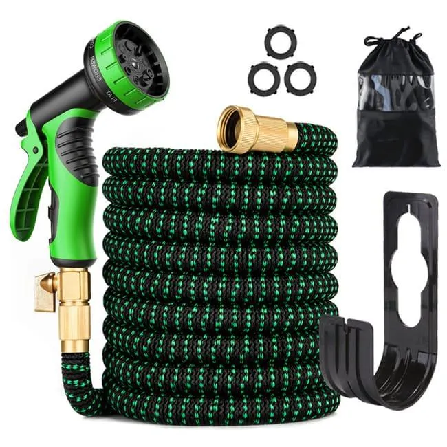 Tubo da Giardino con Ugello Connettore in Ottone Tubo Estensibile Corda Elastica Intrecciata per Irrigazione del Giardino 15 M