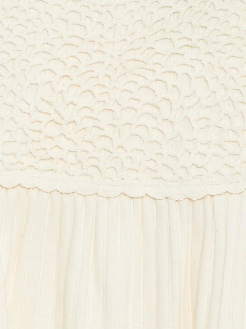 Vestito a coste e macramé senza maniche - BIANCO
