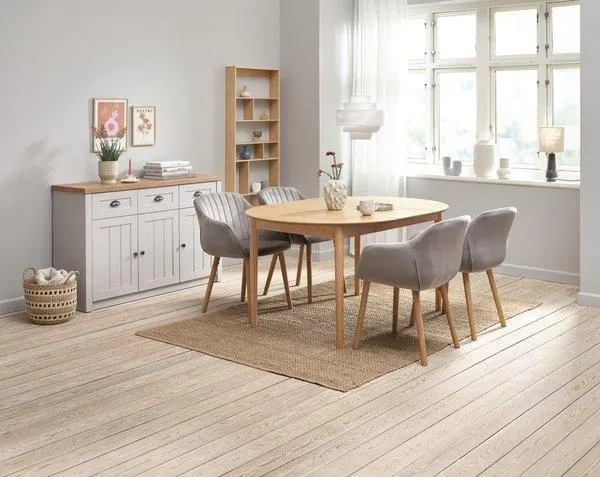 MARSTRAND tavolo Ø110 cm rovere + 4 ADSLEV Sedie vellu grigi