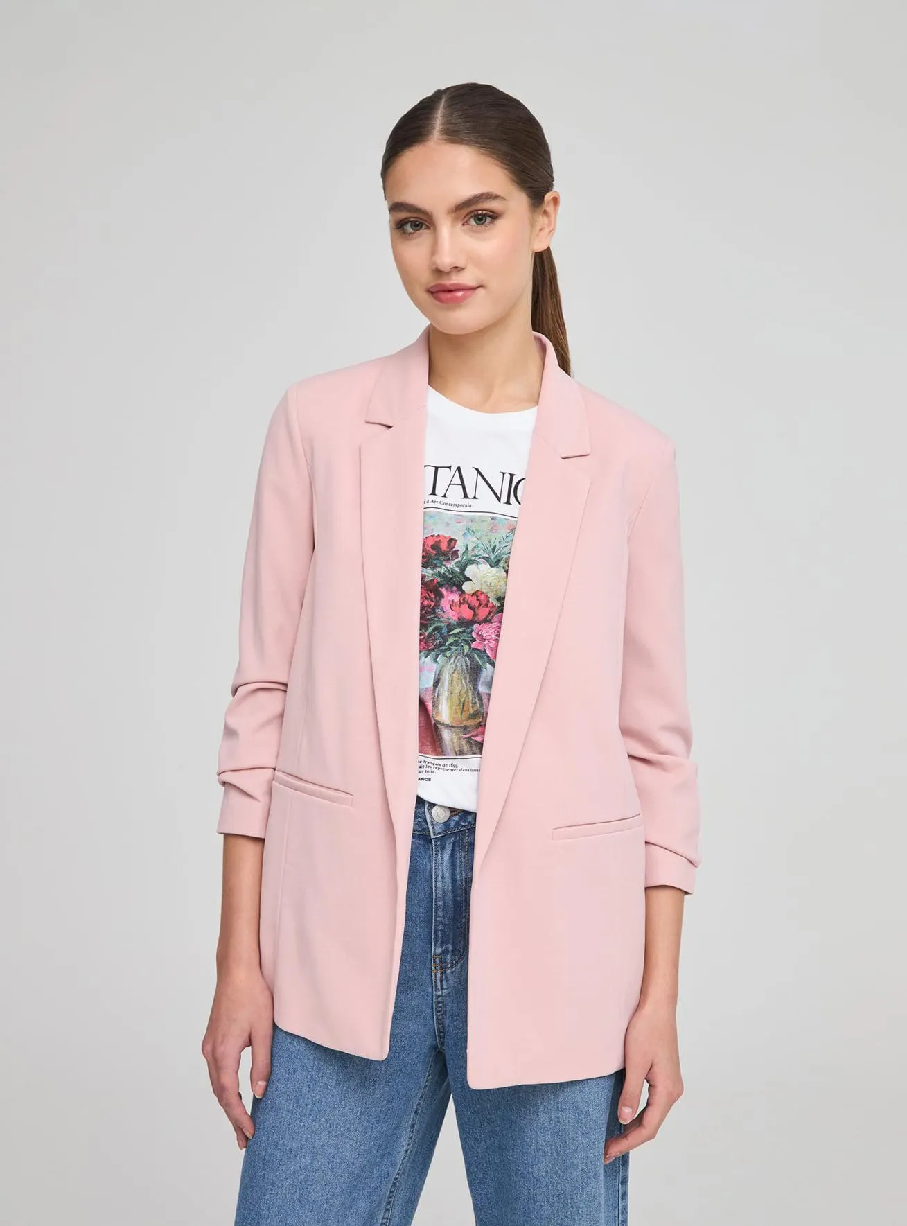 Giacca aperta con maniche arricciate Rosa cipria