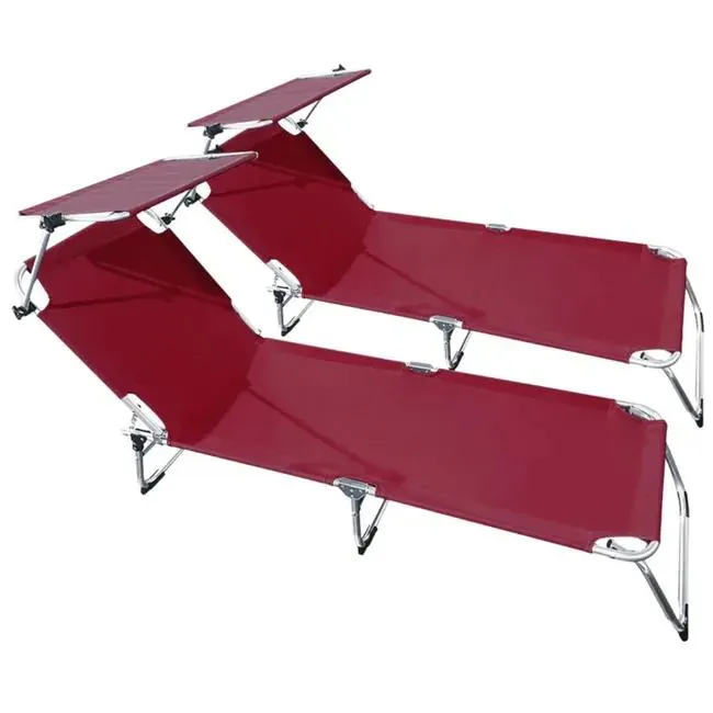 buybuy Lettini Mare Pieghevoli in Alluminio 3 Posizioni Con Tetto Parasole E Rivestimento In Textilene Rosso Spiaggia Piscina E Giardino Set Da 2