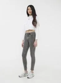 Jeggings a vita alta acid wash Grigio denim