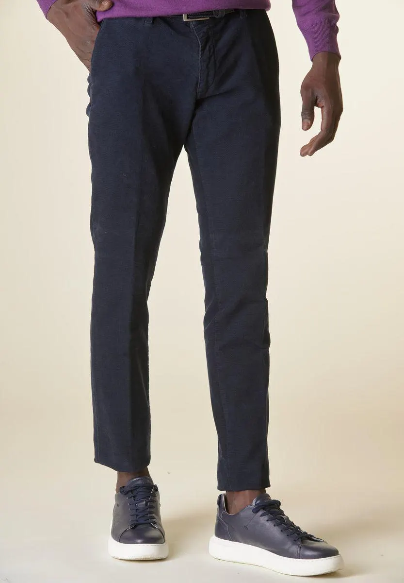 Pantalone blu fustagno operato slim