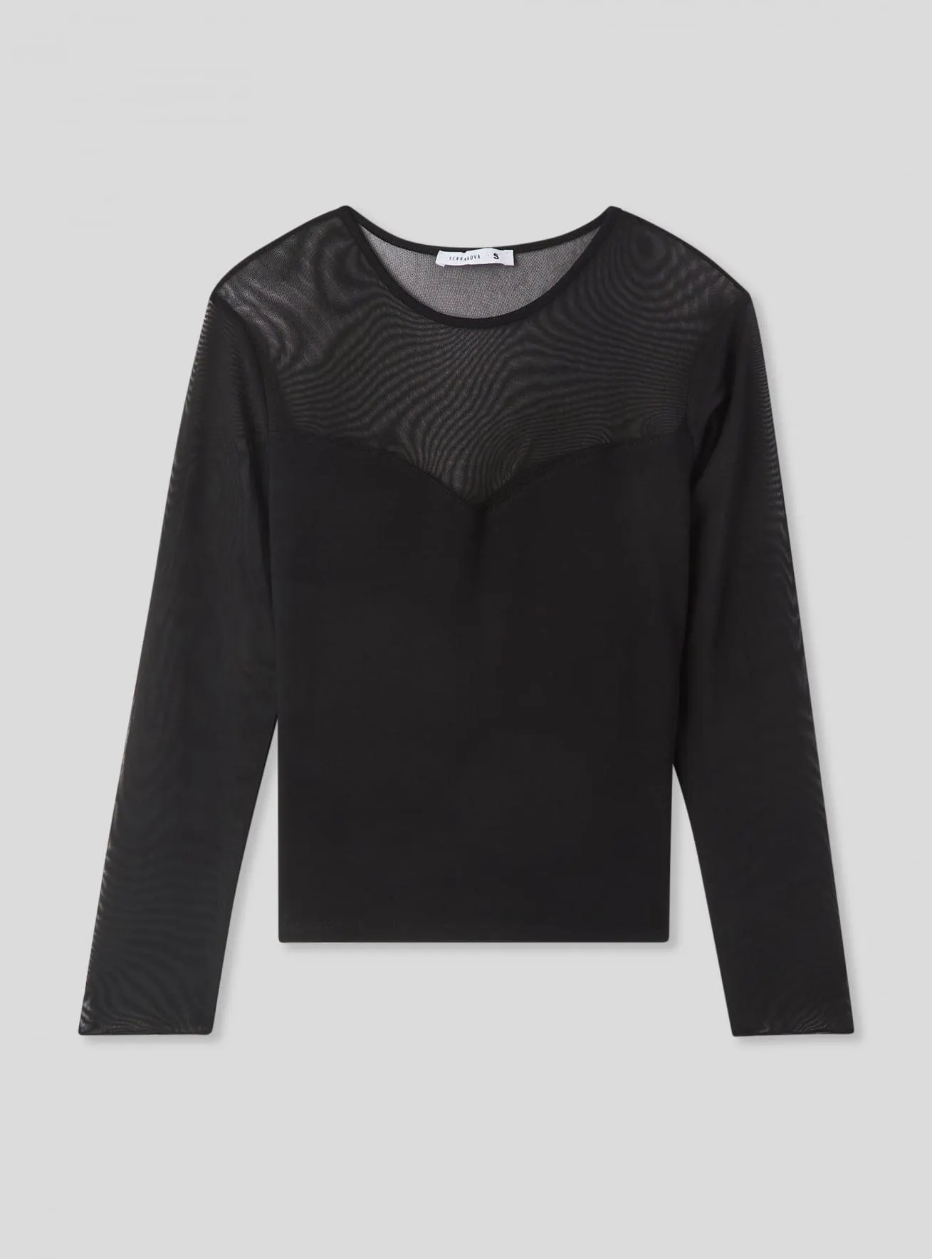 T-shirt maniche lunghe con inserti in tulle Nero