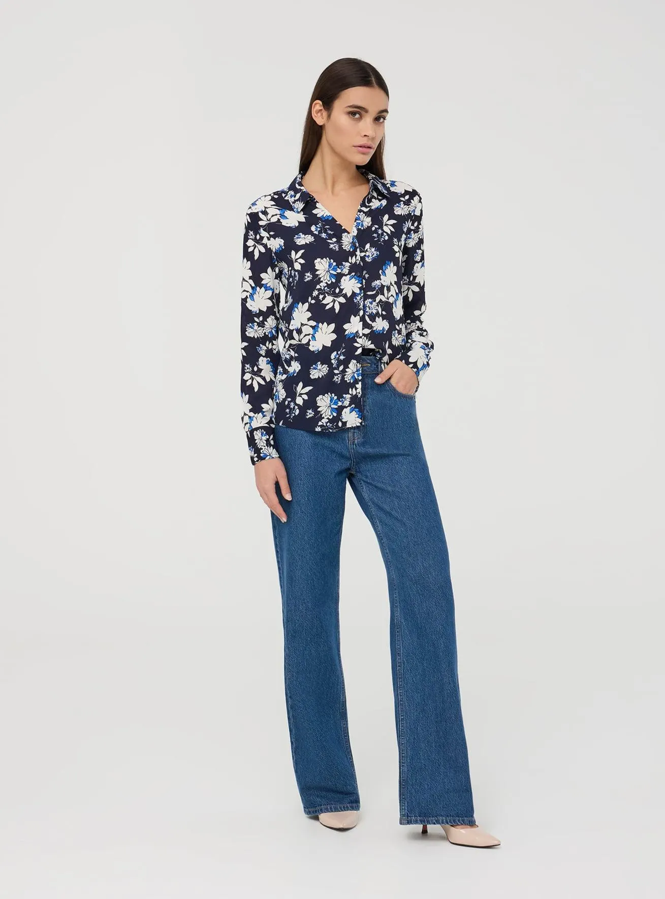 Camicia ampia a fiori Var blu scuro