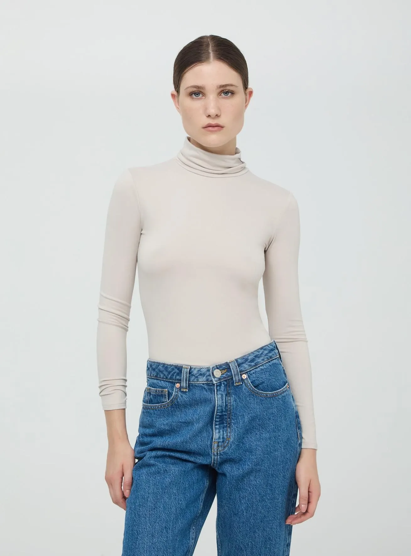 Maglia a collo alto elasticizzata Grigio chiaro