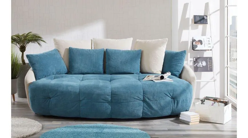 Macaron divano megasofà in tessuto panna e azzurro