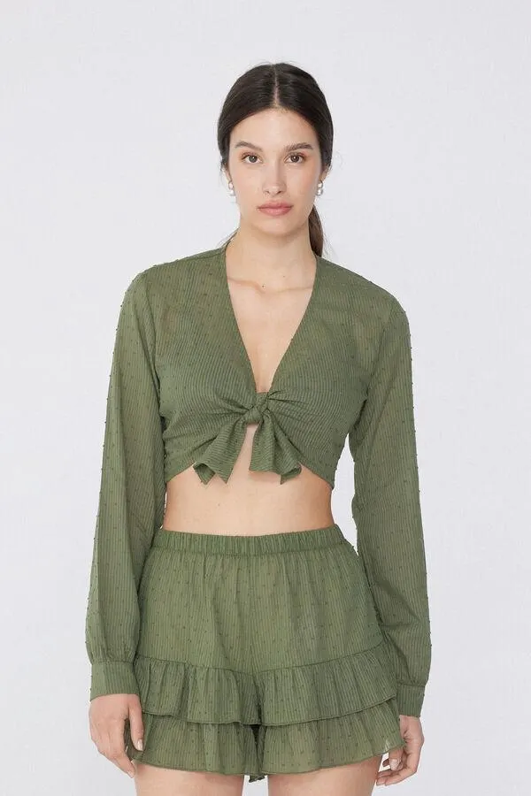 Top Corto Manica Lunga Tela Incrocio