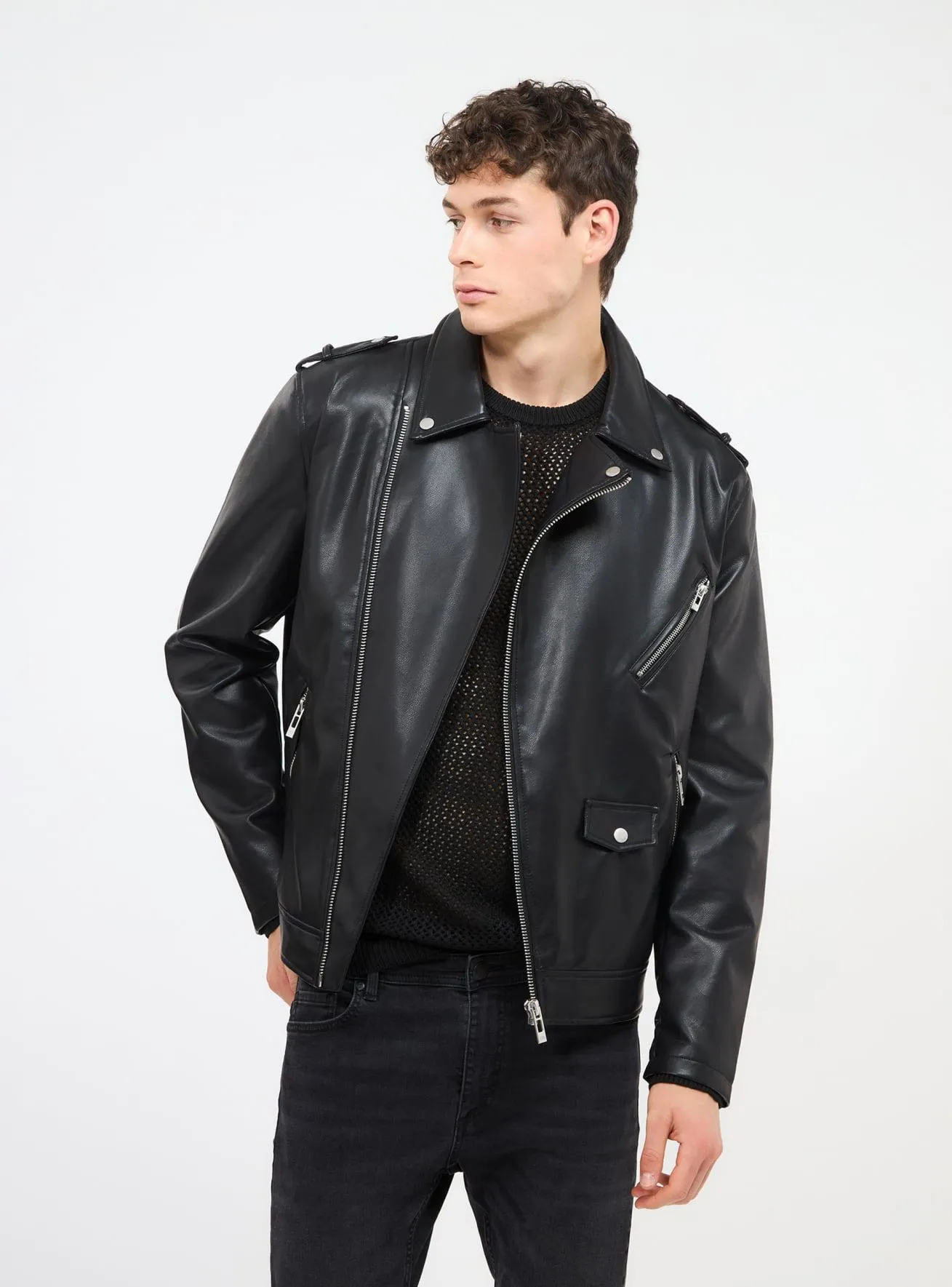 Chiodo effetto pelle Nero