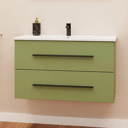 Mobile bagno verde cm 91x46 con base 2 cassetti e lavabo in ceramica