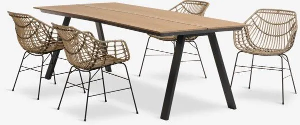 Tavolo FAUSING L220 cm + 4 Sedie ILDERHUSE naturale