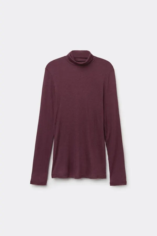 Maglia Collo Alto in Viscosa e Lana Merino