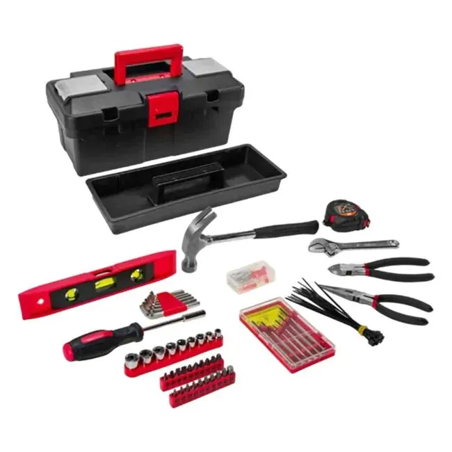 Kit di attrezzi per la casa da 152 pezzi in scatola di plastica nera e rossa