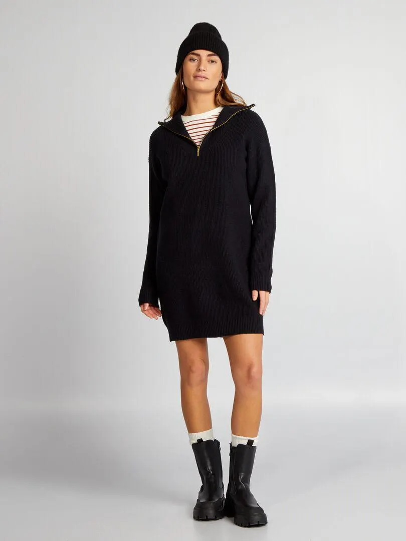 Maxi pull a collo alto con zip - nero