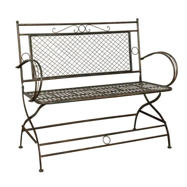 BISCOTTINI Panchina in Ferro - Ferro Battuto con Finitura Antica - Panchina da Giardino - Decorativa - Per Esterni - 120x52x79 cm - Made in Italy