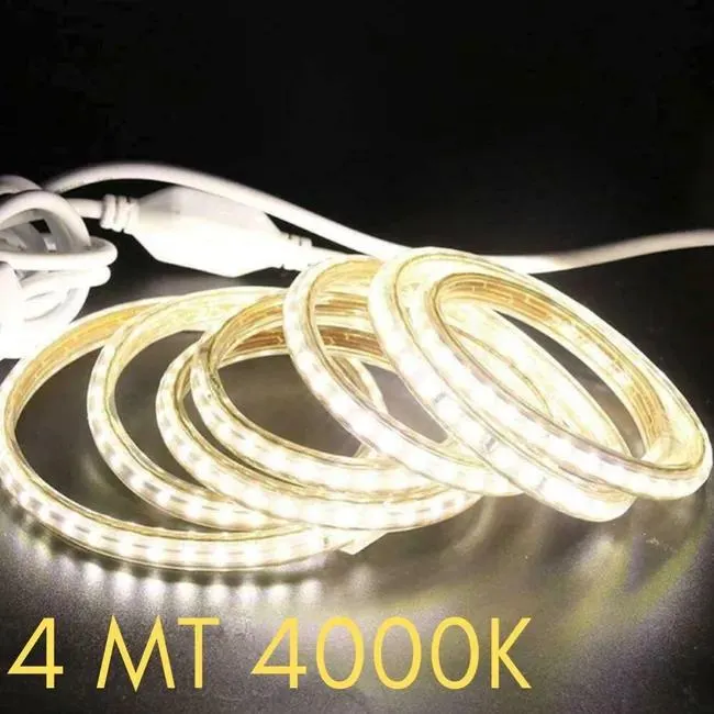 Striscia LED Maka SMD 2835 IP65 flessibile per vetrine mobili arredamento moderno decorazioni feste 220V 180LED/M con Alimentatore 4000K 4MT