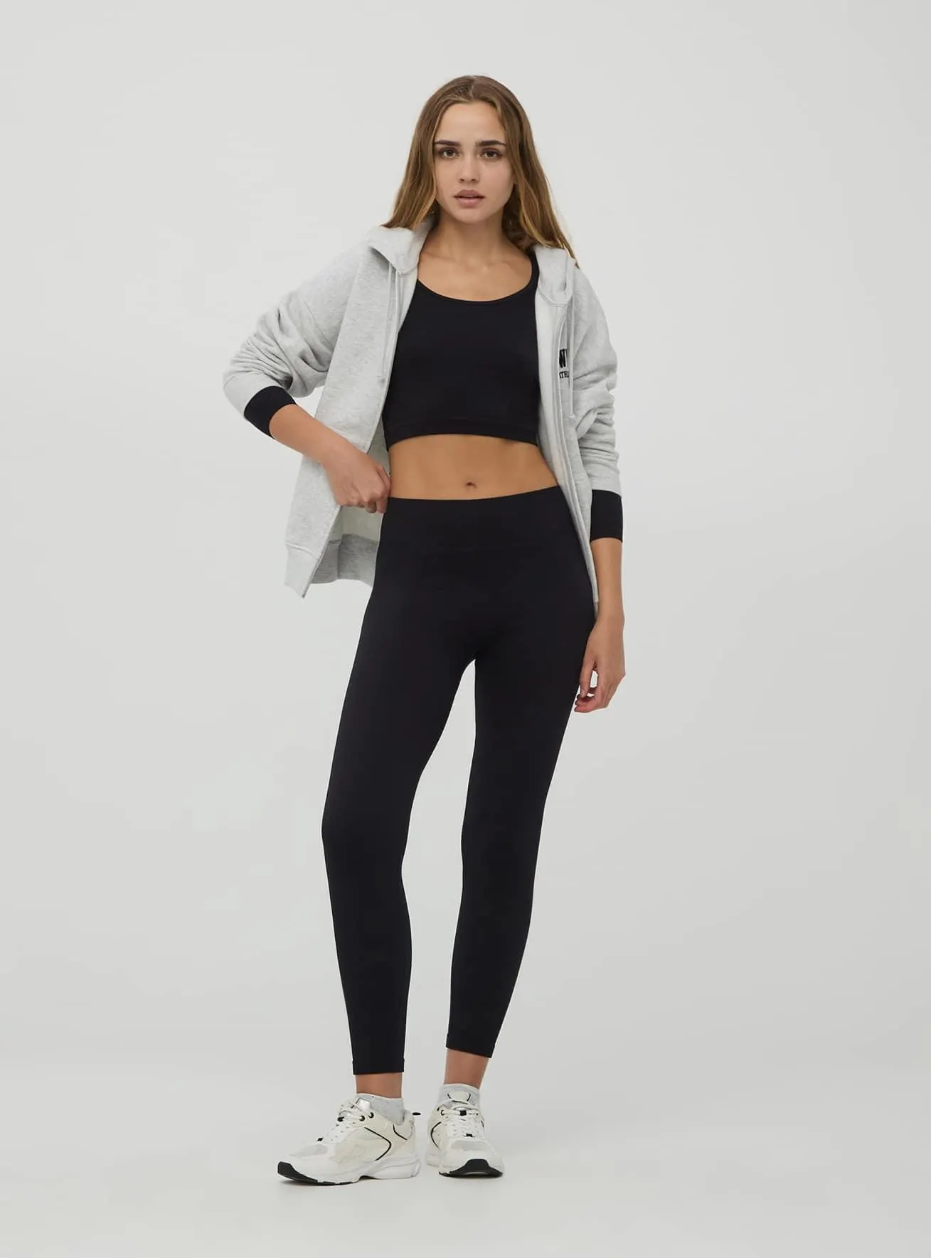 Leggings seamless a vita alta a costine Nero