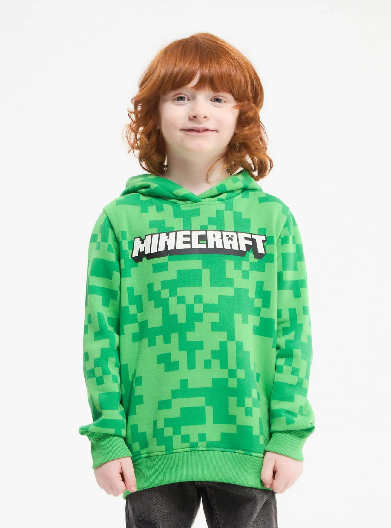 Felpa con cappuccio stampa Minecraft® Var verde